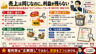 粗利率が落ちる3つの原因｜値引き・ロス・ミックスを点検するチェック表（コンビニ版）｜経営ラボ