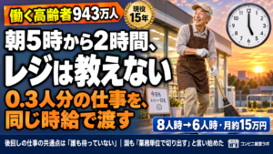 朝5時から2時間、レジは教えない|「0.3人分の仕事」をシニアに渡す業務分解——働く高齢者943万人、国も「業務単位で切り出す」と言い始めた【現役オーナー】