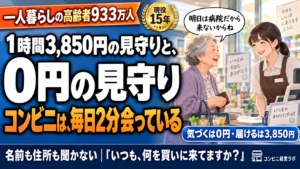 1時間3,850円の見守りと、0円の見守り|独居高齢者933万人——コンビニは「気づく」を持ち、「届ける」を持たない。業務を減らしながら、いちばん大きい客層を獲りに行く【現役オーナー】