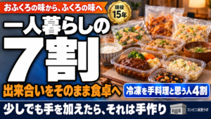 一人暮らしの7割が、出来合いを「そのまま食卓へ」|「おふくろの味」から「ふくろの味」へ——少しでも手を加えたら、それは手作りだと思う【現役オーナー】